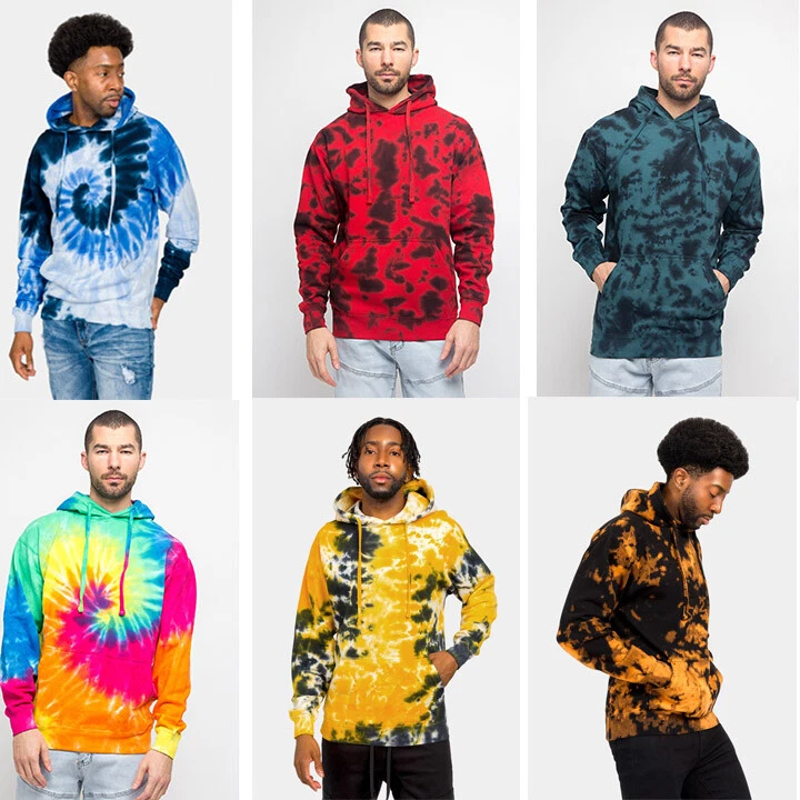 Men's Fleece Mineral Wash Tie Dye Pullover Hoodie Sweatshirts Unisex 13107
