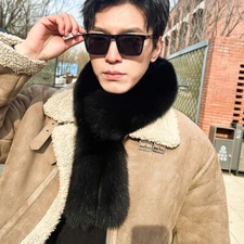 Men's Real Fox Fur Scarf Neckerchief Warm Scarves Shawl Collar Long Wrap Stole