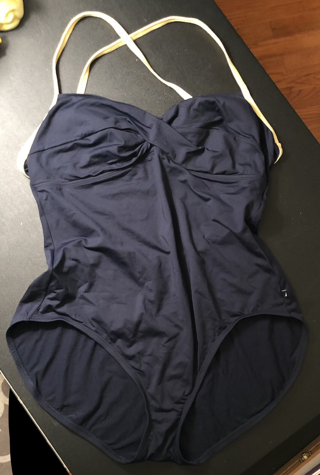 Nautica One Piece Navy Blue Swimsuit With Yellow Stra… Gem