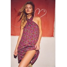 New Free People Isla Mini Dress Cocoa Floral Printed Size Large