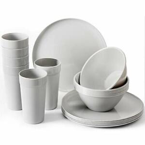 Dinnerware Set 18 Piece Plates Bowls White Porcelain Kitchen Service for 6