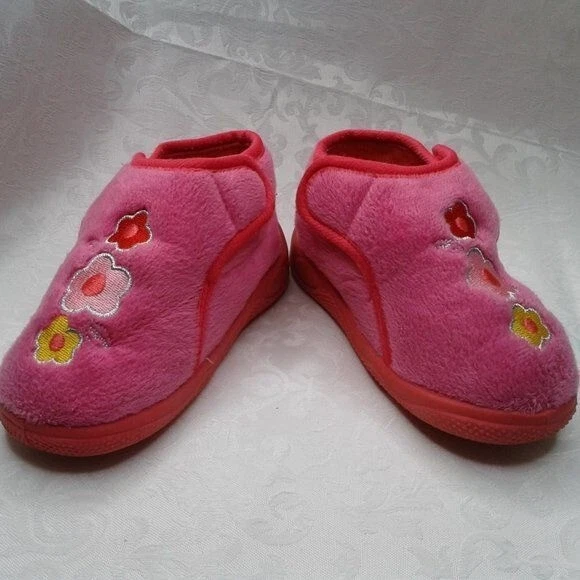 Zapatillas de lana para niños pequeños botines rosa plata flores suela de goma fácil de poner talla 7/8 Foto 2 de 4