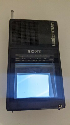 Vintage Sony Watchman FD-42A B&W Portable White TV UHF/VHF Clean