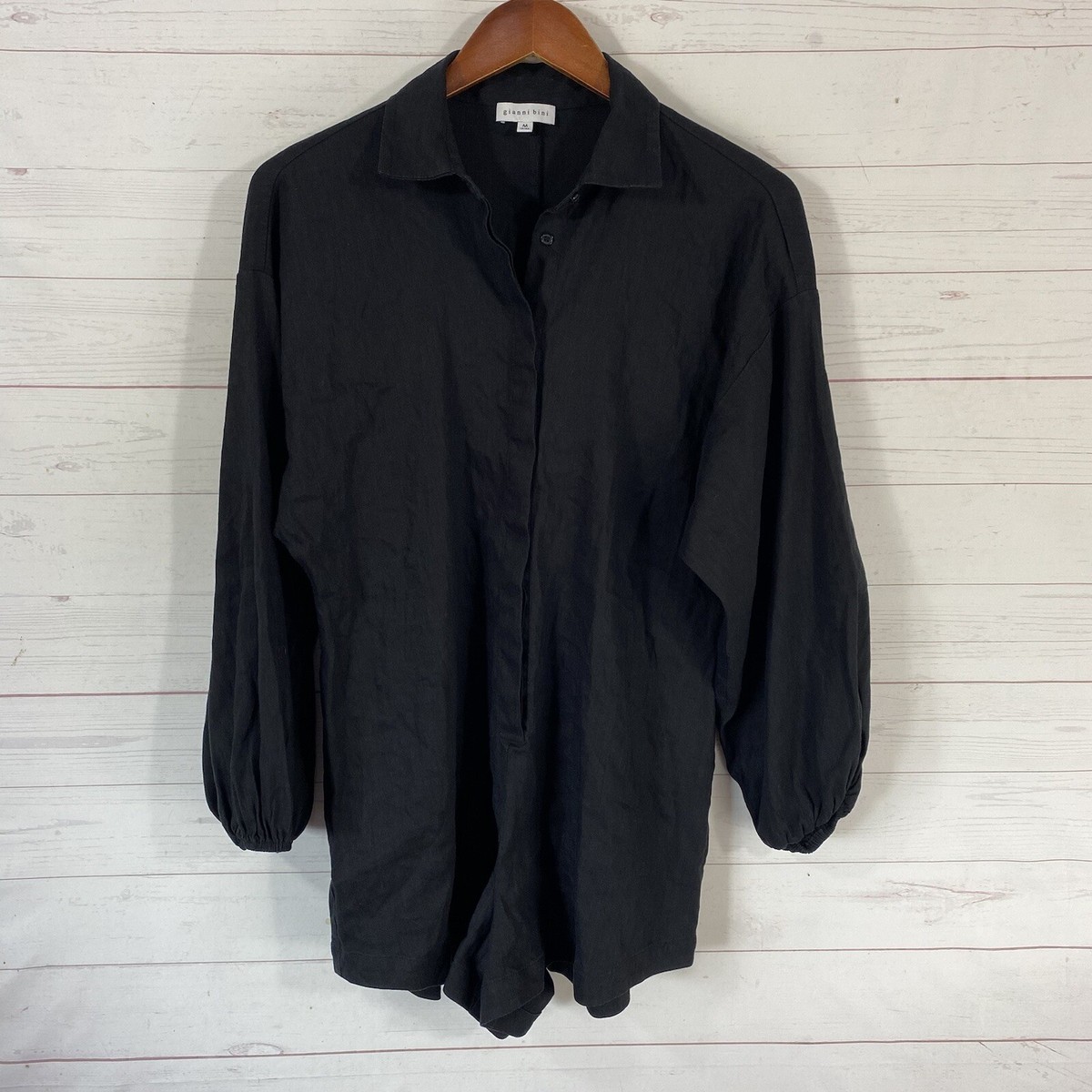 Gianni Bini Womens Linen Blend Long Balloon Sleeve Shorts Romper M  