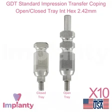 10x GDT Standard Impression Transfer Coping Open/Closed Tray Int Hex 2.42mm