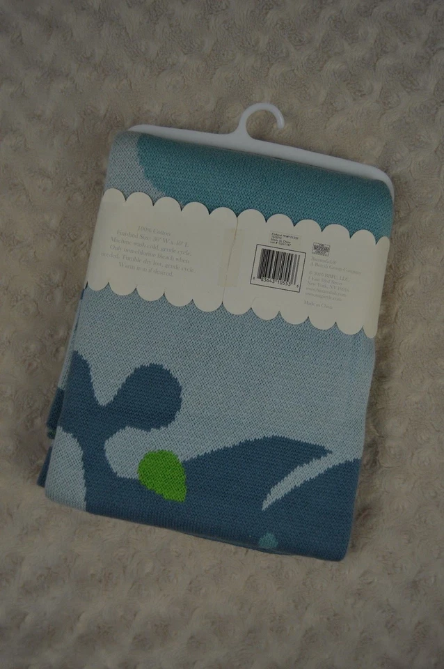 MiGi Little Whale Knit Baby Blanket Blue Green Security Lovey - Image 3 of 4