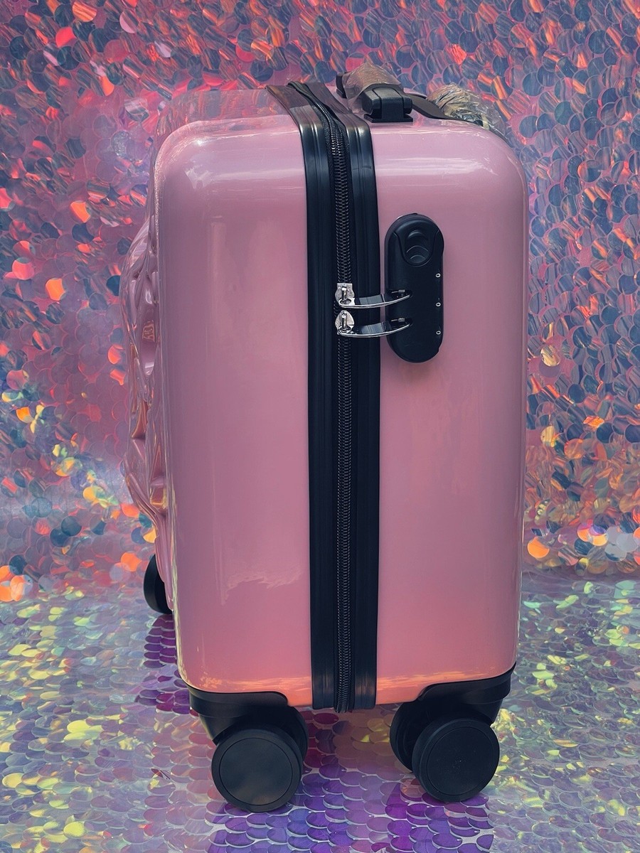 DOLLS KILL Positive Cattitude Pink Cat Rolling Hard Shell Suitcase