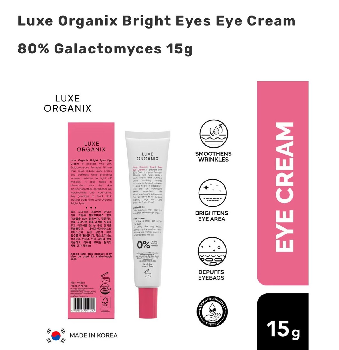 Luxe Organix Bright Eyes Eye Cream 80% Galactomyces 15g | eBay