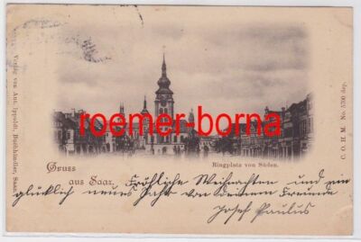 81984 Postcard Greetings from Saaz?atec Ringplatz from South 1899
