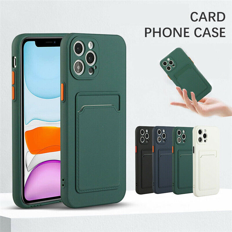 Shockproof Slim Silicone Case with Card Slot for iPhone 14 13 12 11 Pro Max Soft Cover Protection