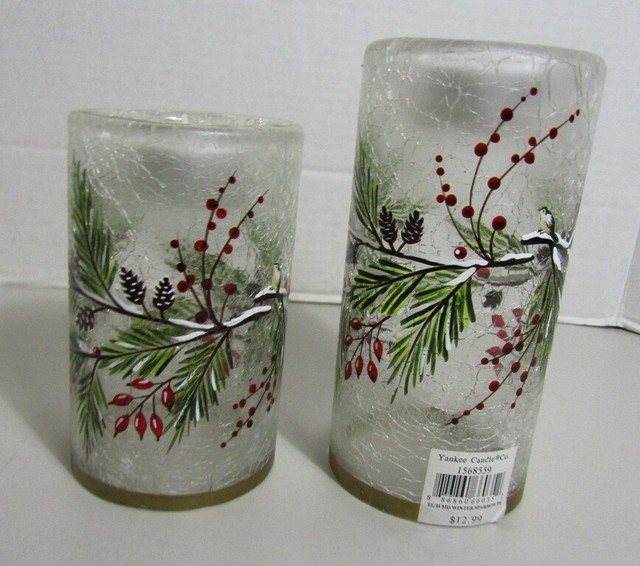 Yankee Candle Winter Sparrow Crackle Glass Tea Light Holder Medium