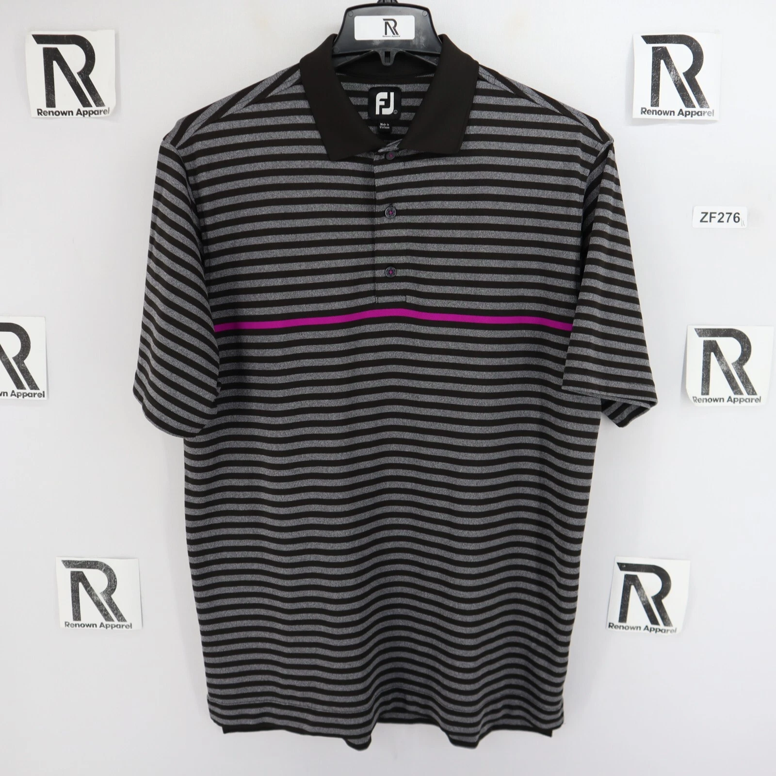 Mens FootJoy Prodry Performance Golf Polo Shirt Size L Large Gray Purple Stripe