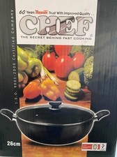 Chef Pentole Anti-aderente con coperchio in vetro 26 Cm Nero Accacio Inossidable