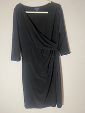 Lauren Ralph Lauren Black Ruched Dress Size 16 3/4 Sleeve Ruffle