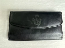 Mundi Vintage Black Genuine Leather Wallet  Bi Fold Crest 