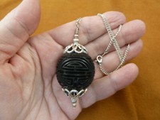 J13-12 30mm Black CINNABAR carved wood lacquer bead jewelry 18" Pendant necklace