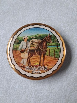 Rare Metal Round 2 X 2 Inch Colombia Refrigerator Magnet Simbolos Del Cafe 