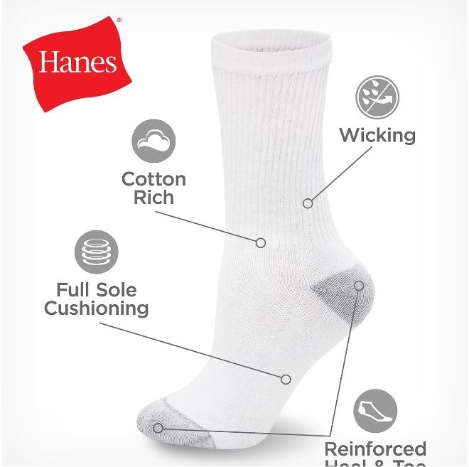 SAOLA Hanes Crew Calzini Scarpa Donna Taglia 5 9 Bianco Cool Comfort Suola Ammortizzata 10 Paia