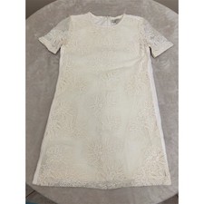 Ann Taylor LOFT Dress Womens XS Ivory Lace Overlay Tropical Shift Knee