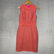J Crew Sheath Dress 00 Pink Neon Fringe Tweed Sleeveless Old Money Preppy