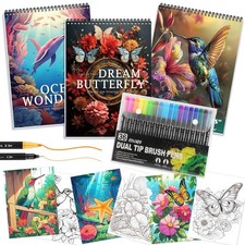 3Pcs Adult Coloring Book for Women Relaxation, 36 Colors Markers with Spiral ...