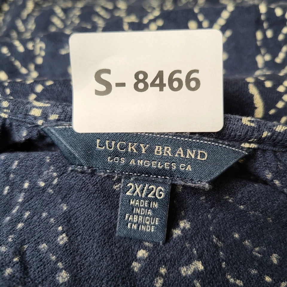 Lucky Brand Women Blouse 2X/2G Navy Tunic Geometric Scoop Neck Pullover - Image 2 of 4