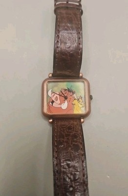 Disney Lion King Watch Pumbaa Timon Simba Womens Brown Leather Band Need Battery