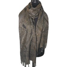 Boho Paisley Fringe Scarf Wrap Brown Sheer Floral Festival Shawl 82x23