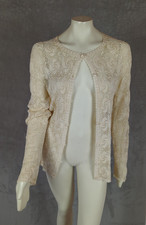 Vtg 60s Doily hand Crocheted Cardigan Sweater Top size L boho cottagecore granny