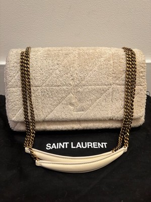 Saint Laurent YSL Cream Terry Cloth Flap Shoulder Bag Gold Chain