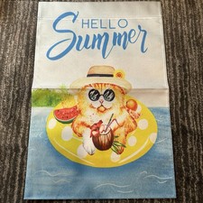 Garden Flag Cat Hello Summer Poly Double Sided Pool Kitten Cat Lady Gift New