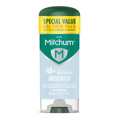 Twin Pack Mitchum Men Antiperspirant Gel Deodorant Triple Odor Defense Unscented