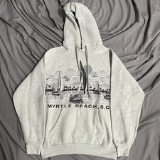 Vintage 90s Myrtle Beach South Carolina Hoodie Sweatshirt Size M USA Made Gray