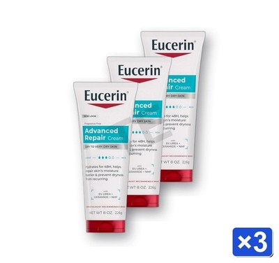 3 Pack Eucerin Advanced Repair Body Cream, Urea Enriched, Unscented 8 OZ Tube