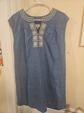 Knox Rose Chambray Embroidered Shift Dress Denim V-Neck Boho Women's Small NWT