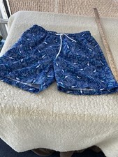 Trunks Surf and Swim Co Short Men Medium Blue Lined Shark Ocean Print