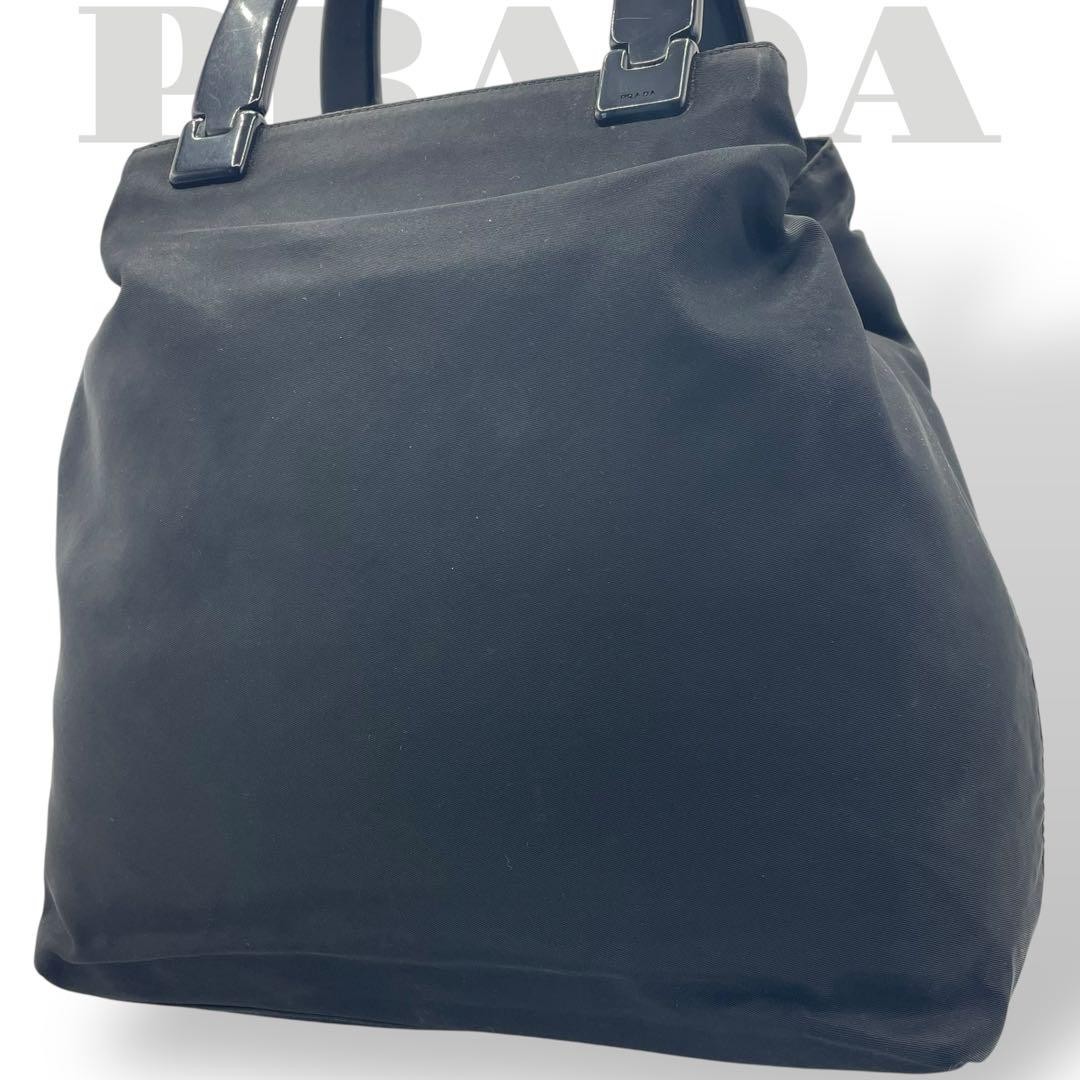 Prada black nylon handbag with triangular logo and plastic handles #PCJAGB