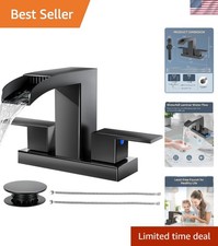 Bathroom Faucet Waterfall 3 Hole Matte Black 4 Inch Centerset Sink Tap