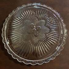 Clear Pressed Glass Swirl Round Decorative Cake Stand Glossy 11 1/4