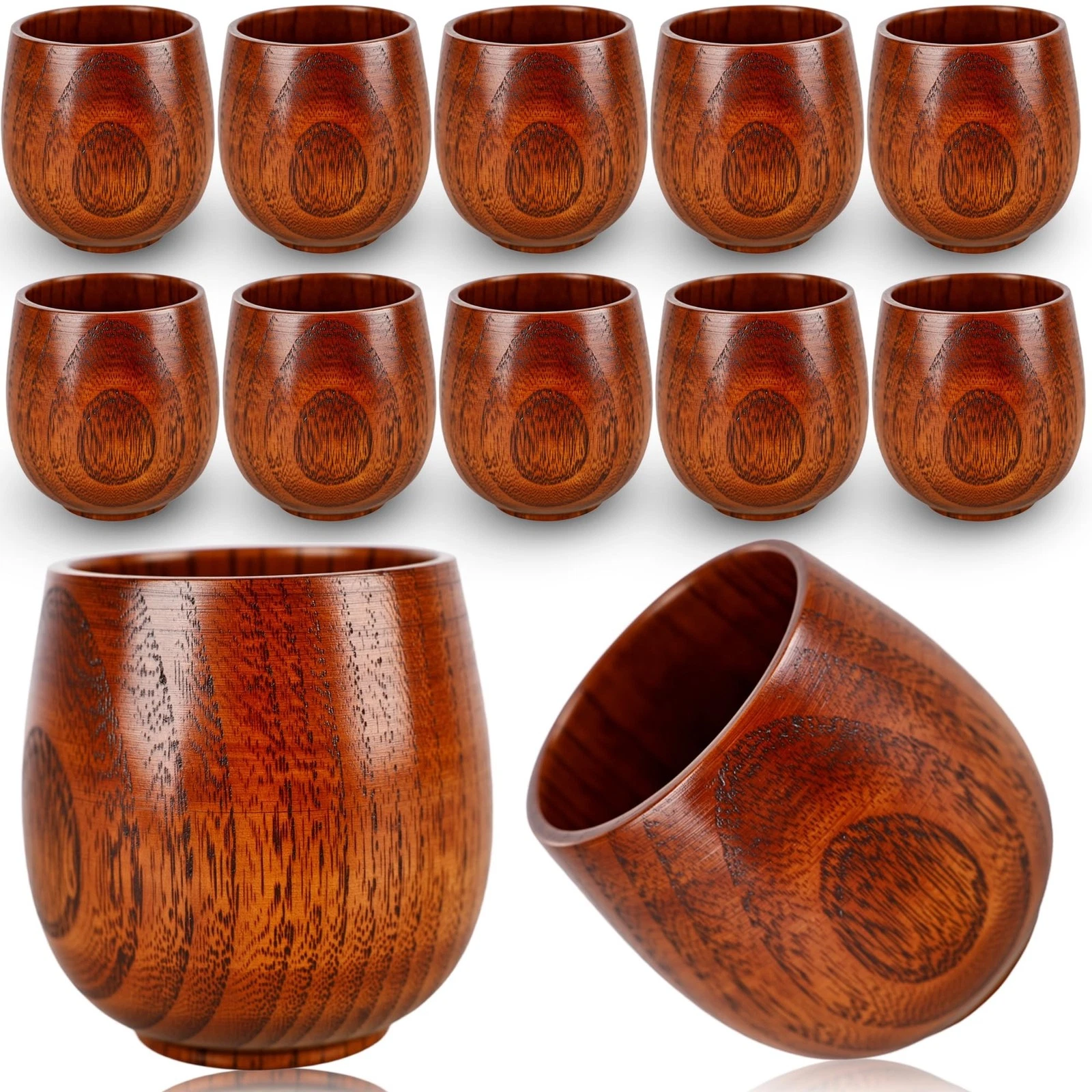 12 Pcs Wooden Tea Cup Bulk Coffee Mug Natural Solid Wood Tea Water Cup Japane...