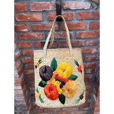 borsa a tracolla vintage in paglia di rafia borsa a secchiello floreale giallo arancio verde