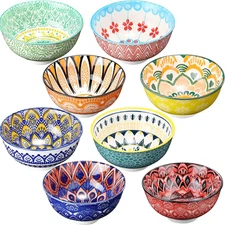 8 Pcs Colorful Ceramic Bowl Set 10 Oz 4.75'' Porcelain Kitchen Soup Cereal Servi