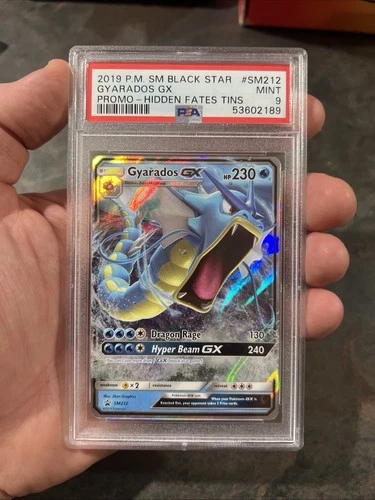 2019 POKEMON SM BLACK STAR PROMO HIDDEN FATES TINS #SM212 GYARADOS GX PSA 9