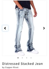 Men's Distressed Stacked Skinny Jeans Brown Wash Ripped Denim