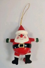 Vintage Wooden Plump SANTA CLAUS Pull String Toy Christmas Ornament