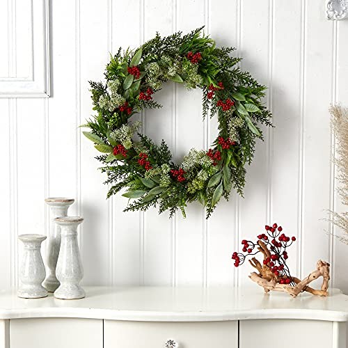  24in. Cedar, Eucalyptus and Berries Artificial Christmas Wreath 
