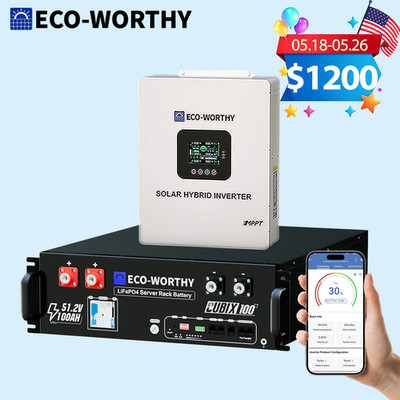 ECO-WORTHY 5120Wh 48V 100Ah LiFePO4 Battery + 5kW 48V Soalr Inverter For Home