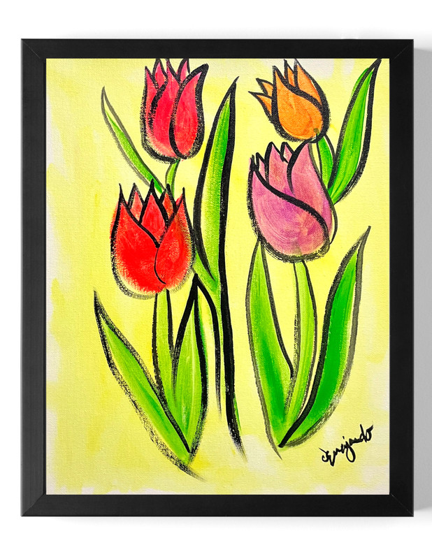 GUAJARDO Original Expressionism Tulip Love 14X11 Canvas Signed Art