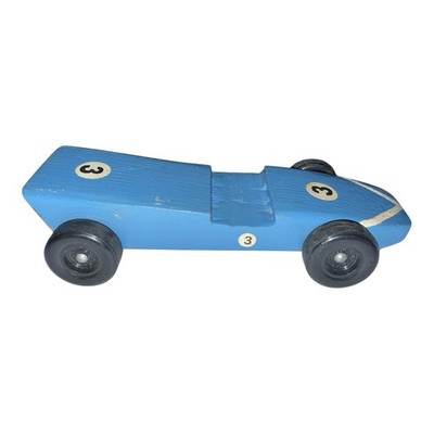 Vintage Pinewood Derby Car Blue Wood Racecar Handmade Boy Scouts Collectible Toy