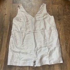 Lunya Mameluco Lino Seda Pijama Ropa de Salón Marfil Rayas Para Mujer’s XL